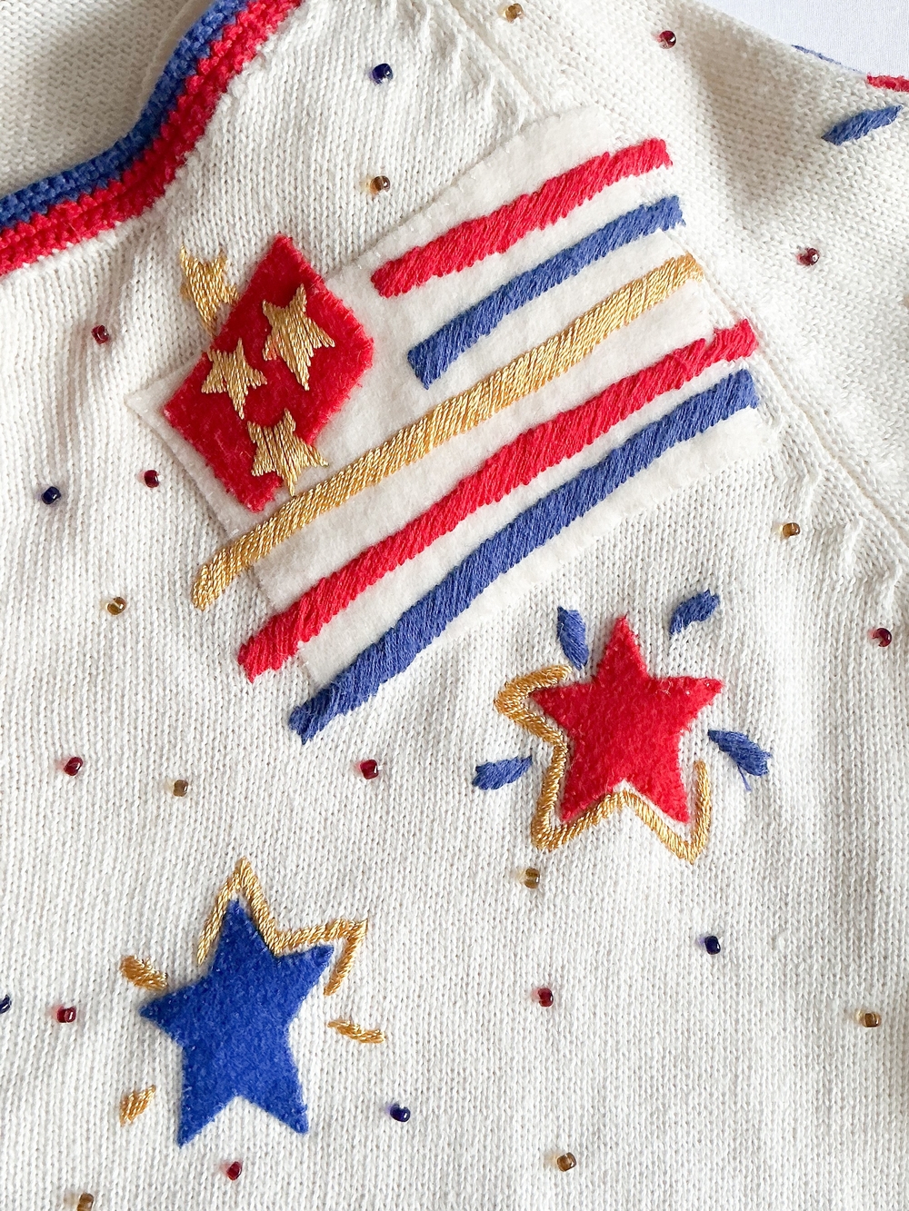 Michael Simon Vintage 1994 Womens American Flag White Maximalist Sweater Size 2 - Picture 5 of 11